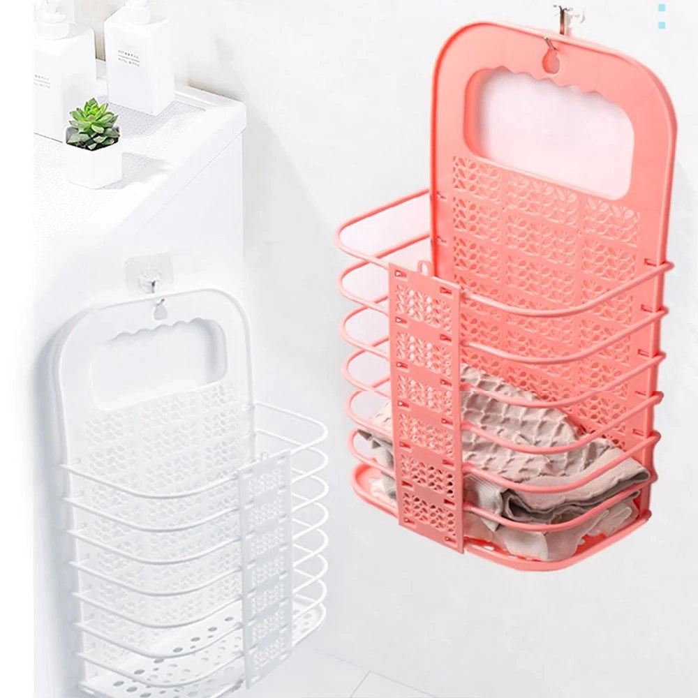 Trade Shop - Cesto Portabiancheria Pieghevole A Parete Salvaspazio Con Manico Camera Soggiorno Bagno -