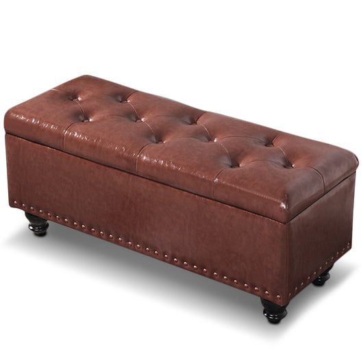 Pouf Panca Contenitore in Ecopelle Cassapanca Capiente Divanetto Divano Marrone