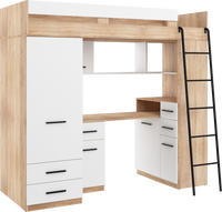 BIM Furniture letto soppalco con scrivania SMYK P cm110x204x188h Rovere chiaro Bianco