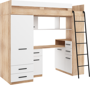 BIM Furniture letto soppalco con scrivania SMYK P cm110x204x188h Rovere chiaro Bianco