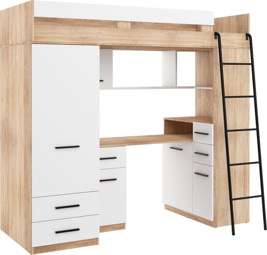 BIM Furniture letto soppalco con scrivania SMYK P cm110x204x188h Rovere chiaro Bianco