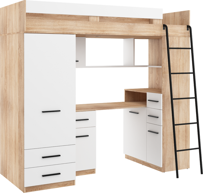 BIM Furniture letto soppalco con scrivania SMYK P cm110x204x188h Rovere chiaro Bianco