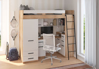 BIM Furniture letto soppalco con scrivania SMYK P cm110x204x188h Rovere chiaro Bianco