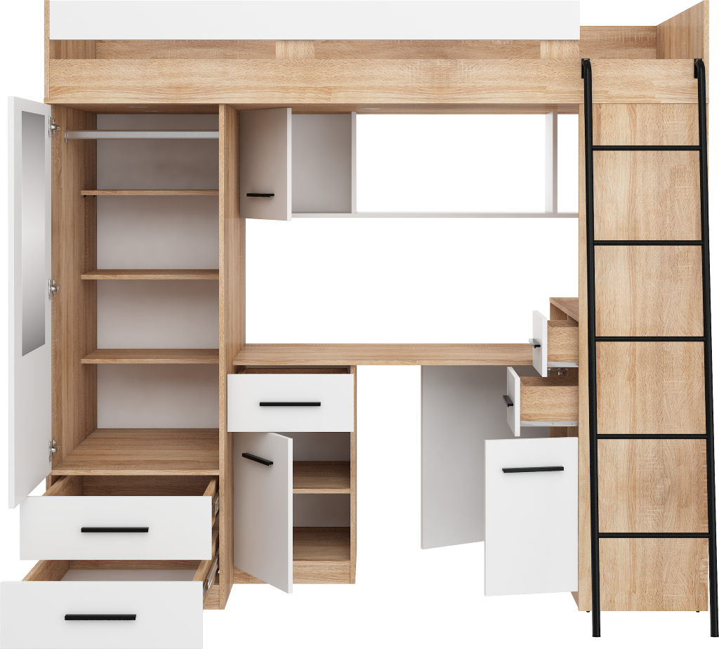 BIM Furniture letto soppalco con scrivania SMYK P cm110x204x188h Rovere chiaro Bianco