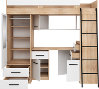 BIM Furniture letto soppalco con scrivania SMYK P cm110x204x188h Rovere chiaro Bianco