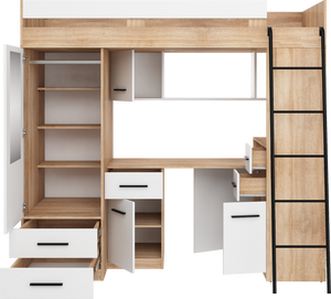 BIM Furniture letto soppalco con scrivania SMYK P cm110x204x188h Rovere chiaro Bianco