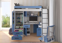 BIM Furniture letto soppalco con scrivania SMYK P cm 110x204x188h Bianco Blu