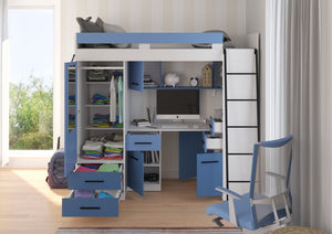 BIM Furniture letto soppalco con scrivania SMYK P cm 110x204x188h Bianco Blu