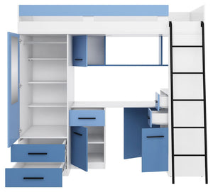BIM Furniture letto soppalco con scrivania SMYK P cm 110x204x188h Bianco Blu