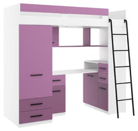 BIM Furniture letto soppalco con scrivania SMYK P cm 110x204x188h Bianco Lavanda