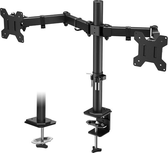Braccio per Doppio Monitor per LCD-LED da 13 a 27 Pollici - Regolabile in Altezza - Girevole e Inclinabile - VESA 75/100 - 8 kg per Braccio