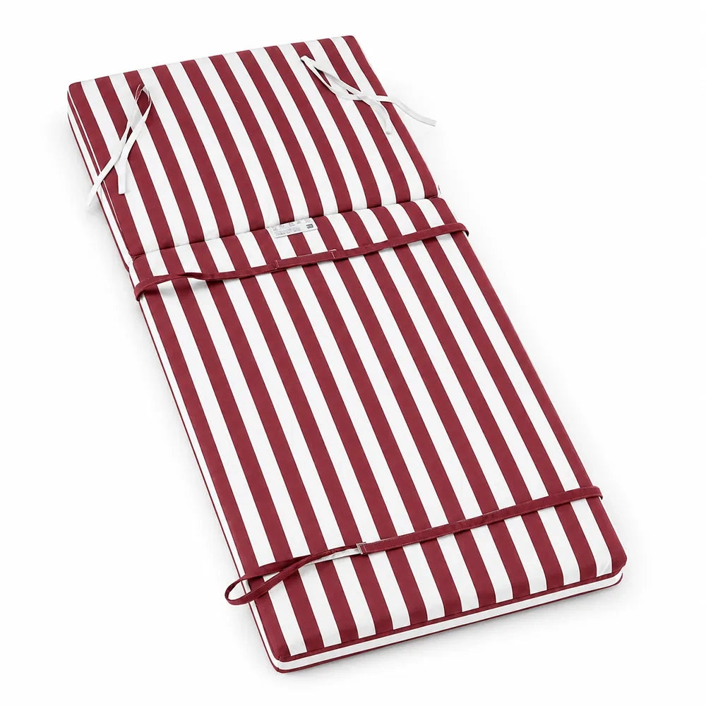 Cuscino per lettino da esterno 192x61 cm a righe con schienale reclinabile e velcro in poliestere – Bordeaux/Bianco