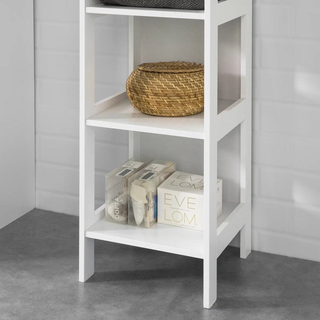 Mobiletto da Bagno salvaspazio Scaffale Scala con 5 Ripiani Lunghezza 30x30x139 cm, Bianco BZR14-W