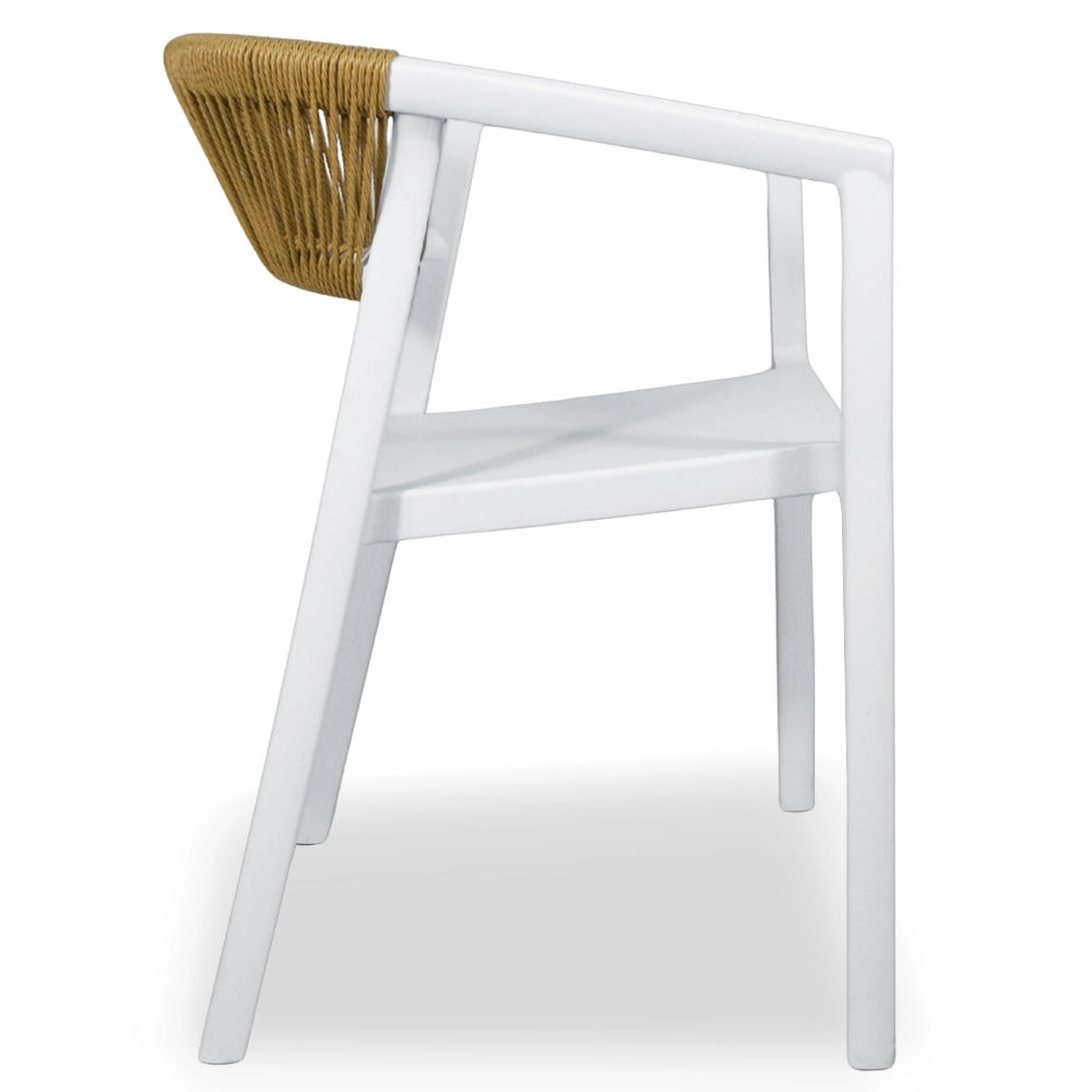 Sedie da Bar Sety in plastica bianca con schienale curvo a corda beige
