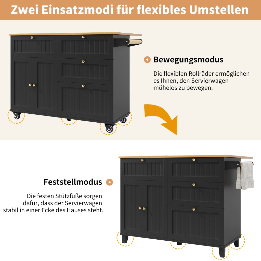 CARRELLO CUCINA 133x37,3x88 cm MDF Nero