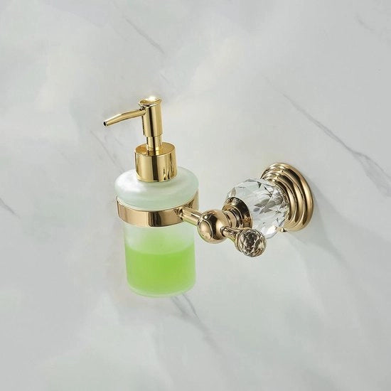 Dispensatore di sapone da parete - cristallo lucidato oro - contenitore di sapone liquido - bagno - 85 oz - flacone in vetro - acciaio inossidabile