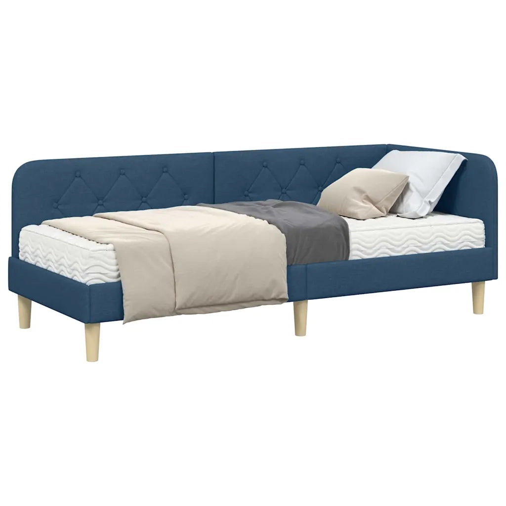 Letto singolo | Letto per adulti | Cornice del letto ad angolo Blu 80 x 200 cm Tessuto