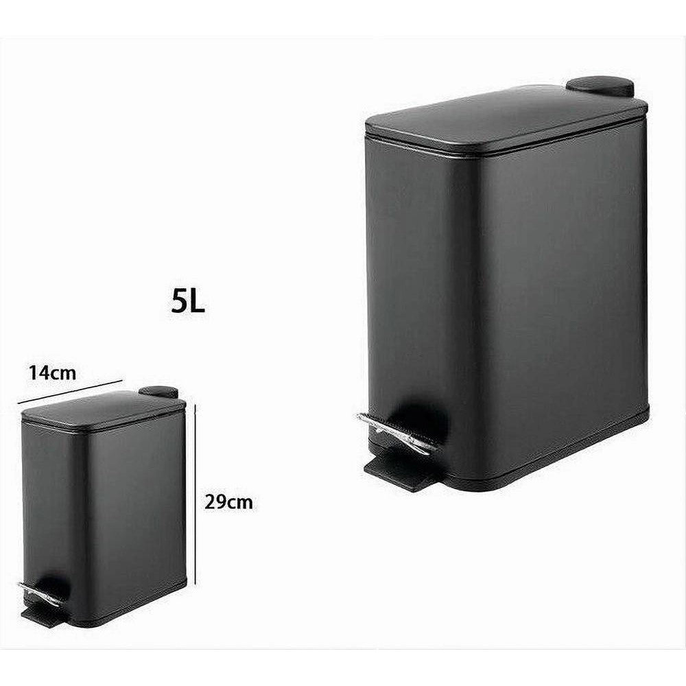 Trade Shop - Pattumiera In Acciaio Pedale 5lt Bidone Cestino Spazzatura Rettangolo Nero 87448 -