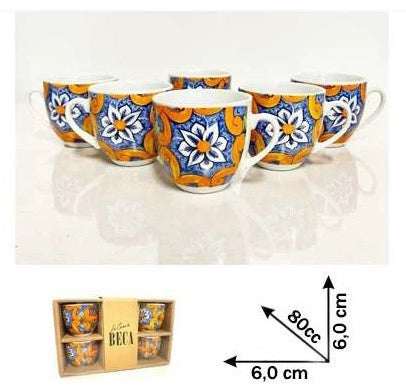 Set 6 Tazzine Tazze da Caffè in Ceramica senza Piattini Maiolica