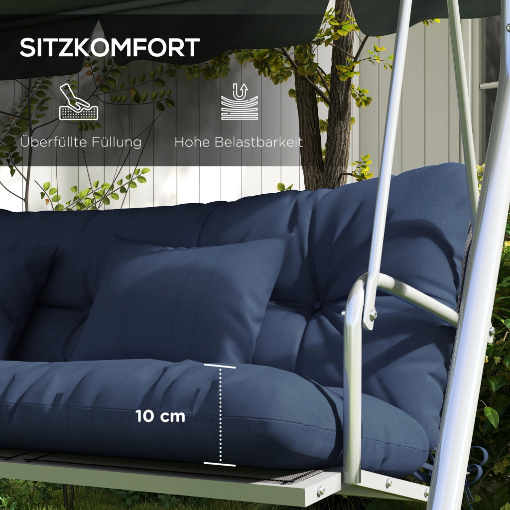 Set di 4 cuscini per sedile; idropellente 150x50 cm Coscino per sedia con cinghie per i cravatti; spesso 10 cm blu navy