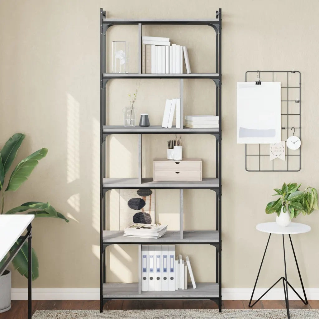 Libreria Grigio Sonoma 6 Ripiani 76x32x192 cm Legno Multistratocod mxl 83085