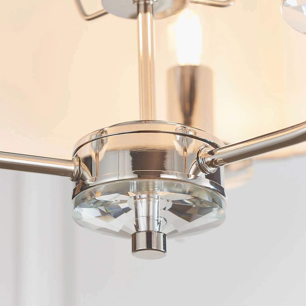 Lampadario 3 luci Nixon nichel chiaro paralumi bianchi E14