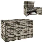 Scatola per cuscini in rattan 350L 2 piani impermeabile con coperchio; barre sollevatrici per il portamento Manici da giardino resistenti ai raggi Cassette da giardino per giardino Cassetta da giardino per balcone patio 118x57x69cm Grigio misto