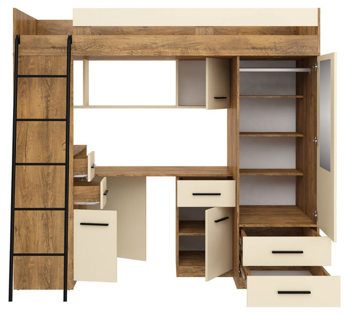 BIM Furniture letto soppalco con scrivania SMYK L cm110x204x188h Rovere scuro Crema