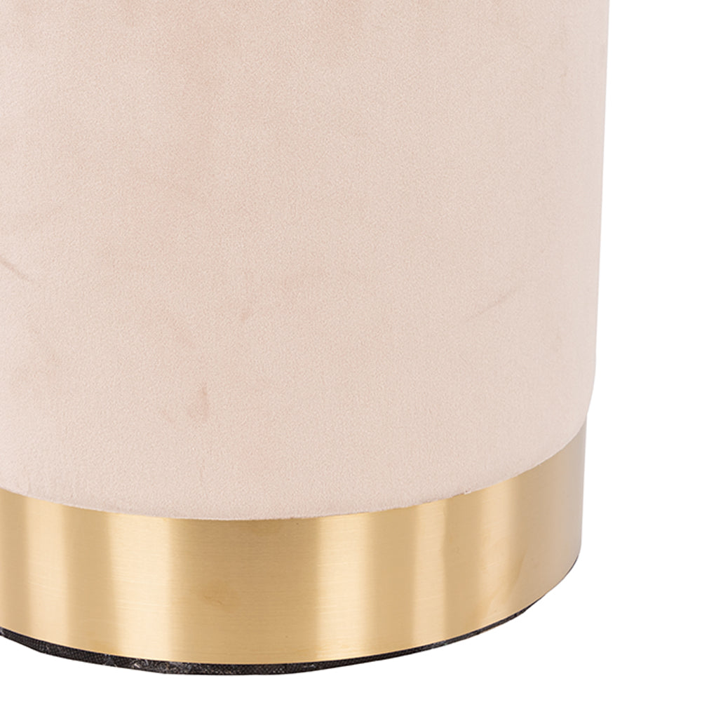 Pouf Poggiapiedi in Velluto Beige Struttura in Legno 31x31x38 cm Base dorata Metallo