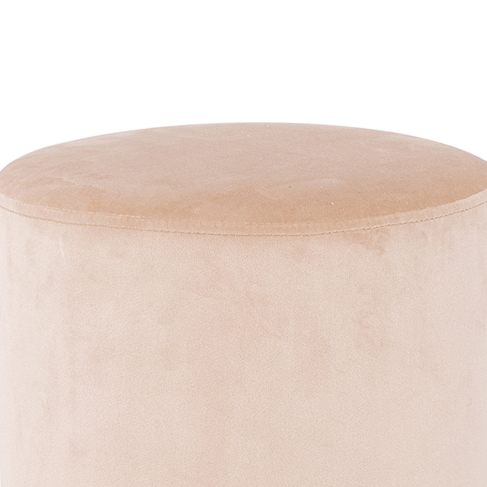 Pouf Poggiapiedi in Velluto Beige Struttura in Legno 31x31x38 cm Base dorata Metallo