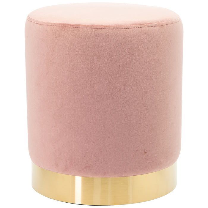 Pouf Poggiapiedi in Velluto Rosa Struttura in Legno 31x31x38 cm Base dorata Metallo
