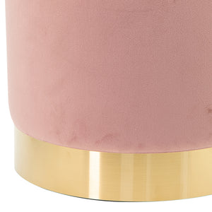 Pouf Poggiapiedi in Velluto Rosa Struttura in Legno 31x31x38 cm Base dorata Metallo
