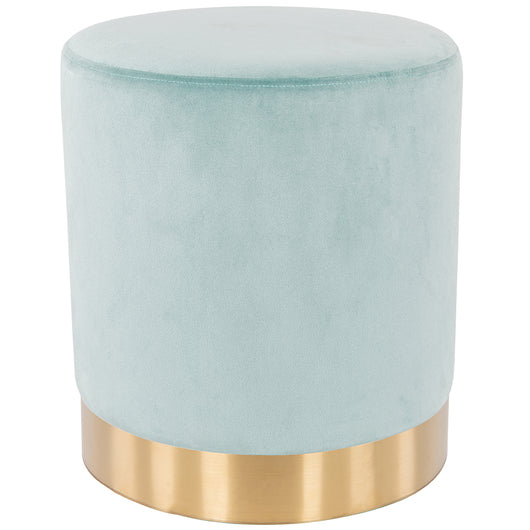 Pouf Poggiapiedi in Velluto Acquamarina Struttura Legno 31x31x38cm Base dorata Metallo