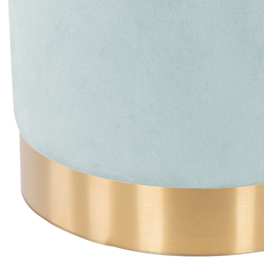 Pouf Poggiapiedi in Velluto Acquamarina Struttura Legno 31x31x38cm Base dorata Metallo