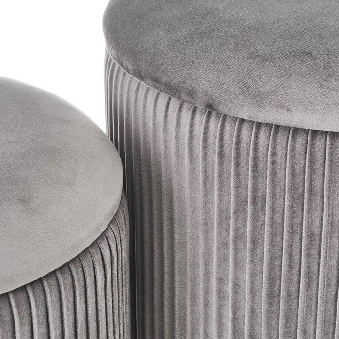 Set 2 Pouf Contenitore Grigio Velluto Sgabello Poggiapiedi Rotondo Portata 120kg