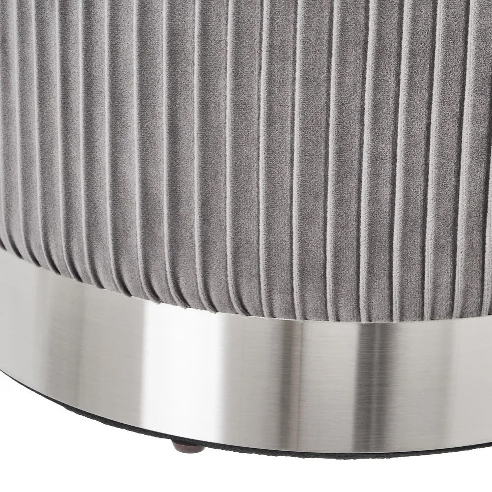 Set 2 Pouf Contenitore Grigio Velluto Sgabello Poggiapiedi Rotondo Portata 120kg