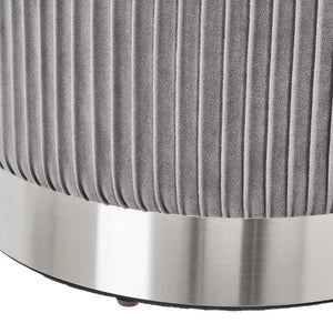 Set 2 Pouf Contenitore Grigio Velluto Sgabello Poggiapiedi Rotondo Portata 120kg