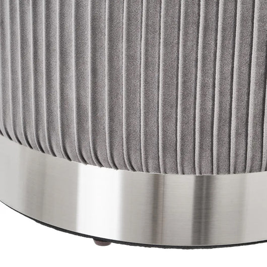 Set 2 Pouf Contenitore Grigio Velluto Sgabello Poggiapiedi Rotondo Portata 120kg