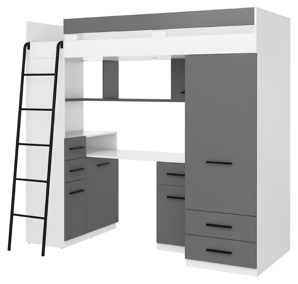 BIM Furniture letto soppalco con scrivania SMYK L cm110x204x188h Bianco Grafite