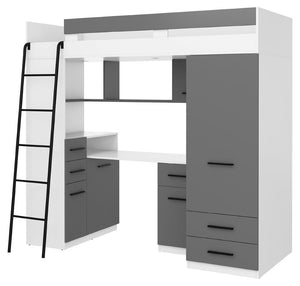 BIM Furniture letto soppalco con scrivania SMYK L cm110x204x188h Bianco Grafite
