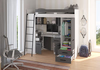 BIM Furniture letto soppalco con scrivania SMYK L cm110x204x188h Bianco Grafite