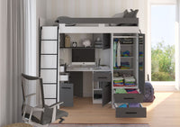 BIM Furniture letto soppalco con scrivania SMYK L cm110x204x188h Bianco Grafite