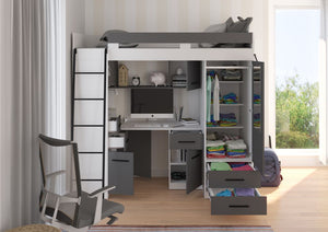 BIM Furniture letto soppalco con scrivania SMYK L cm110x204x188h Bianco Grafite