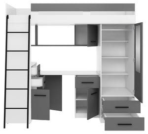 BIM Furniture letto soppalco con scrivania SMYK L cm110x204x188h Bianco Grafite