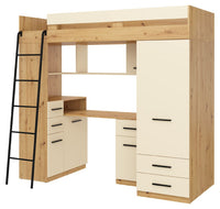 BIM Furniture letto soppalco con scrivania SMYK L cm110x204x188h Rovere scuro Crema