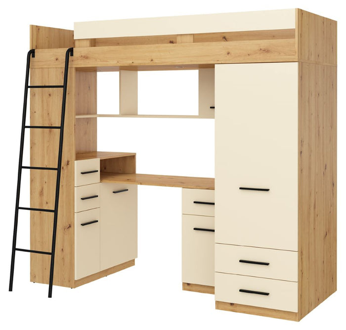 BIM Furniture letto soppalco con scrivania SMYK L cm110x204x188h Rovere scuro Crema