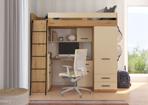 BIM Furniture letto soppalco con scrivania SMYK L cm110x204x188h Rovere scuro Crema