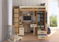 BIM Furniture letto soppalco con scrivania SMYK L cm110x204x188h Rovere scuro Crema