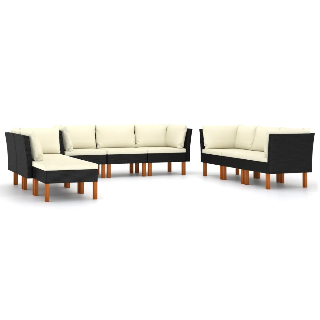 Set Divani da Giardino 9 pz con Cuscini in Polyrattan Nero cod mxl 36233