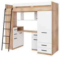 BIM Furniture letto soppalco con scrivania SMYK L cm110x204x188h Rovere Bianco